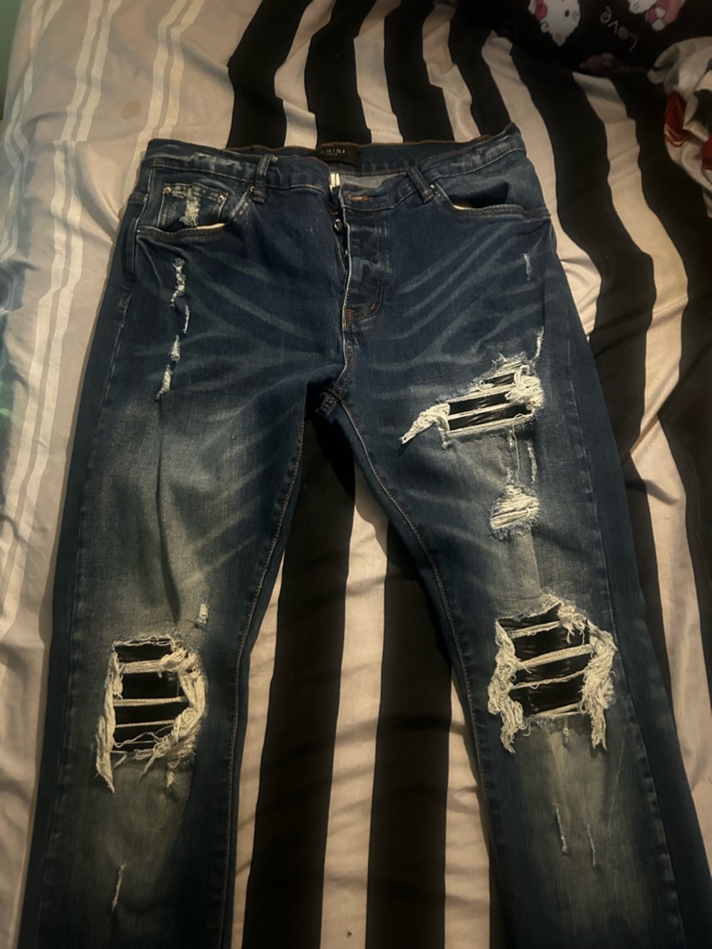 AMIRI Men's Distressed Blue Skinny Jeans with Rips